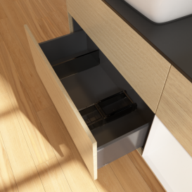 Тумба под раковину Villeroy & Boch Finion 120х50,1 см с подсветкой МДФ шпон дуба/стекло черное матовое F812MTPC