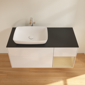 Тумба под раковину Villeroy & Boch Finion 120х50,1 см с подсветкой МДФ глянцевый белый лак/стекло черное матовое F812PCGF