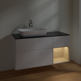 Тумба под раковину Villeroy & Boch Finion 120х50,1 см с подсветкой МДФ глянцевый белый лак/стекло черное матовое F812PCGF