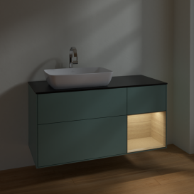 Тумба под раковину Villeroy & Boch Finion 120х50,1 см с подсветкой МДФ оливковый матовый лак/стекло черное матовое F812PCGM