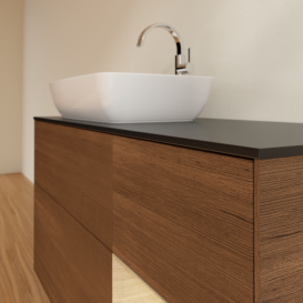 Тумба під раковину Villeroy & Boch Finion 120х50,1 см із підсвічуванням МДФ шпон волоського горіха/скло чорне матове F812PCGN