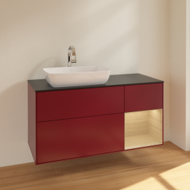 Тумба под раковину Villeroy & Boch Finion 120х50,1 см с подсветкой МДФ пион матовый лак/стекло черное матовое F812PCHB