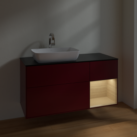 Тумба под раковину Villeroy & Boch Finion 120х50,1 см с подсветкой МДФ пион матовый лак/стекло черное матовое F812PCHB