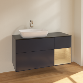 Тумба под раковину Villeroy & Boch Finion 120х50,1 см с подсветкой МДФ темно-синий матовый лак/стекло черное матовое F812PCHG