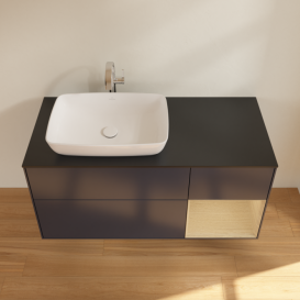 Тумба под раковину Villeroy & Boch Finion 120х50,1 см с подсветкой МДФ темно-синий матовый лак/стекло черное матовое F812PCHG