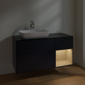 Тумба под раковину Villeroy & Boch Finion 120х50,1 см с подсветкой МДФ темно-синий матовый лак/стекло черное матовое F812PCHG