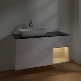 Тумба под раковину Villeroy & Boch Finion 120х50,1 см с подсветкой МДФ белый матовый лак/стекло черное матовое F812PCMT