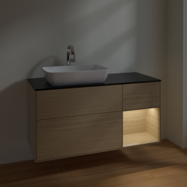 Тумба под раковину Villeroy & Boch Finion 120х50,1 см с подсветкой МДФ шпон дуба/стекло черное матовое F812PCPC