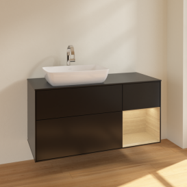 Тумба под раковину Villeroy & Boch Finion 120х50,1 см с подсветкой МДФ черный матовый лак/стекло черное матовое F812PCPD