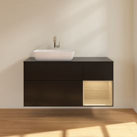 Тумба под раковину Villeroy & Boch Finion 120х50,1 см с подсветкой МДФ черный матовый лак/стекло черное матовое F812PCPD