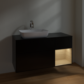 Тумба под раковину Villeroy & Boch Finion 120х50,1 см с подсветкой МДФ черный матовый лак/стекло черное матовое F812PCPD