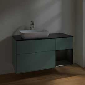 Тумба под раковину Villeroy & Boch Finion 120х50,1 см с подсветкой МДФ оливковый матовый лак/стекло черное матовое F812PDGM