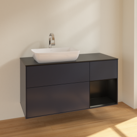 Тумба под раковину Villeroy & Boch Finion 120х50,1 см с подсветкой МДФ темно-синий матовый лак/стекло черное матовое F812PDHG