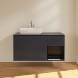 Тумба под раковину Villeroy & Boch Finion 120х50,1 см с подсветкой МДФ темно-синий матовый лак/стекло черное матовое F812PDHG