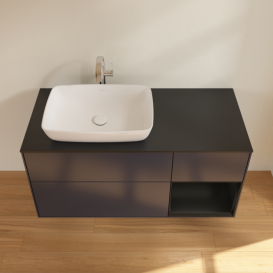 Тумба под раковину Villeroy & Boch Finion 120х50,1 см с подсветкой МДФ темно-синий матовый лак/стекло черное матовое F812PDHG