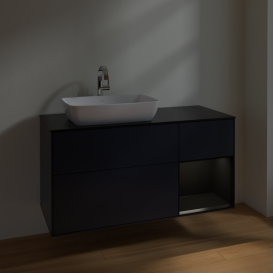 Тумба под раковину Villeroy & Boch Finion 120х50,1 см с подсветкой МДФ темно-синий матовый лак/стекло черное матовое F812PDHG