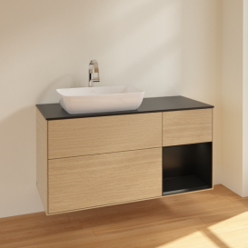 Тумба под раковину Villeroy & Boch Finion 120х50,1 см с подсветкой МДФ шпон дуба/стекло черное матовое F812PDPC