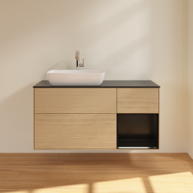 Тумба под раковину Villeroy & Boch Finion 120х50,1 см с подсветкой МДФ шпон дуба/стекло черное матовое F812PDPC