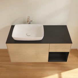 Тумба под раковину Villeroy & Boch Finion 120х50,1 см с подсветкой МДФ шпон дуба/стекло черное матовое F812PDPC