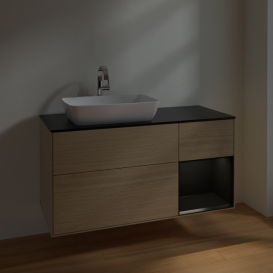 Тумба под раковину Villeroy & Boch Finion 120х50,1 см с подсветкой МДФ шпон дуба/стекло черное матовое F812PDPC
