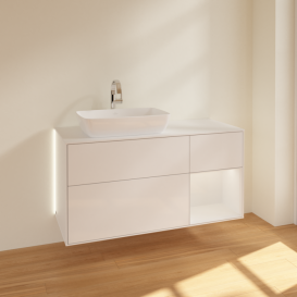 Тумба под раковину Villeroy & Boch Finion 120х50,1 см с подсветкой МДФ глянцевый белый лак/стекло белое матовое G811GFGF