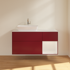 Тумба под раковину Villeroy & Boch Finion 120х50,1 см с подсветкой МДФ пион матовый лак/стекло белое матовое G811GFHB