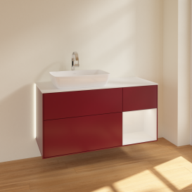 Тумба под раковину Villeroy & Boch Finion 120х50,1 см с подсветкой МДФ пион матовый лак/стекло белое матовое G811GFHB