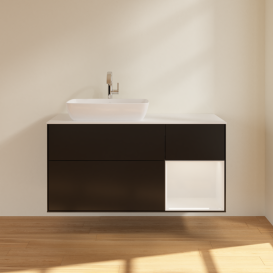 Тумба под раковину Villeroy & Boch Finion 120х50,1 см с подсветкой МДФ черный матовый лак/стекло белое матовое G811GFPD