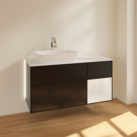 Тумба под раковину Villeroy & Boch Finion 120х50,1 см с подсветкой МДФ черный матовый лак/стекло белое матовое G811GFPD