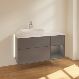 Тумба под раковину Villeroy & Boch Finion 120х50,1 см с подсветкой МДФ антрацит матовый лак/стекло белое матовое G811GKGK