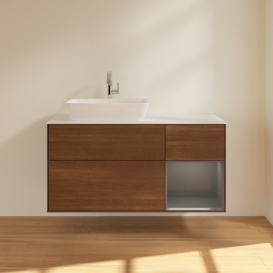 Тумба под раковину Villeroy & Boch Finion 120х50,1 см с подсветкой МДФ шпон грецкого ореха/стекло белое матовое G811GKGN