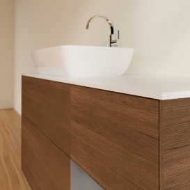 Тумба под раковину Villeroy & Boch Finion 120х50,1 см с подсветкой МДФ шпон грецкого ореха/стекло белое матовое G811GKGN