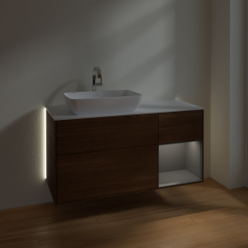 Тумба под раковину Villeroy & Boch Finion 120х50,1 см с подсветкой МДФ шпон грецкого ореха/стекло белое матовое G811GKGN