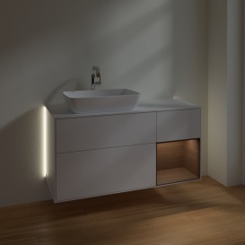 Тумба под раковину Villeroy & Boch Finion 120х50,1 см с подсветкой МДФ глянцевый белый лак/стекло белое матовое G811GNGF