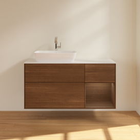 Тумба под раковину Villeroy & Boch Finion 120х50,1 см с подсветкой МДФ шпон грецкого ореха/стекло белое матовое G811GNGN