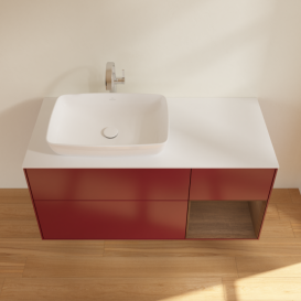 Тумба под раковину Villeroy & Boch Finion 120х50,1 см с подсветкой МДФ пион матовый лак/стекло белое матовое G811GNHB