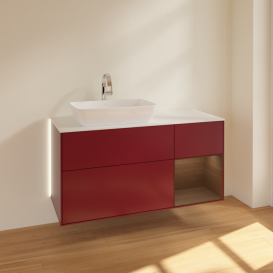 Тумба под раковину Villeroy & Boch Finion 120х50,1 см с подсветкой МДФ пион матовый лак/стекло белое матовое G811GNHB