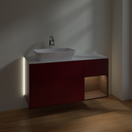 Тумба под раковину Villeroy & Boch Finion 120х50,1 см с подсветкой МДФ пион матовый лак/стекло белое матовое G811GNHB