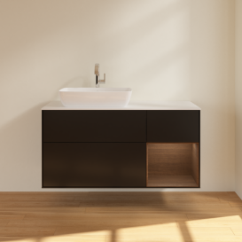 Тумба под раковину Villeroy & Boch Finion 120х50,1 см с подсветкой МДФ черный матовый лак/стекло белое матовое G811GNPD