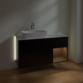 Тумба под раковину Villeroy & Boch Finion 120х50,1 см с подсветкой МДФ черный матовый лак/стекло белое матовое G811GNPD