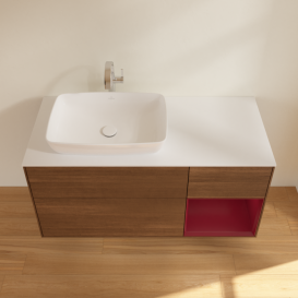 Тумба под раковину Villeroy & Boch Finion 120х50,1 см с подсветкой МДФ шпон грецкого ореха/стекло белое матовое G811HBGN