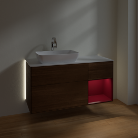 Тумба под раковину Villeroy & Boch Finion 120х50,1 см с подсветкой МДФ шпон грецкого ореха/стекло белое матовое G811HBGN