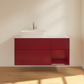 Тумба под раковину Villeroy & Boch Finion 120х50,1 см с подсветкой МДФ пион матовый лак/стекло белое матовое G811HBHB