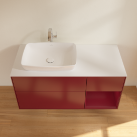 Тумба под раковину Villeroy & Boch Finion 120х50,1 см с подсветкой МДФ пион матовый лак/стекло белое матовое G811HBHB