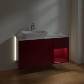 Тумба под раковину Villeroy & Boch Finion 120х50,1 см с подсветкой МДФ пион матовый лак/стекло белое матовое G811HBHB