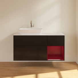 Тумба под раковину Villeroy & Boch Finion 120х50,1 см с подсветкой МДФ черный матовый лак/стекло белое матовое G811HBPD