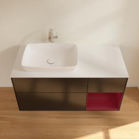 Тумба под раковину Villeroy & Boch Finion 120х50,1 см с подсветкой МДФ черный матовый лак/стекло белое матовое G811HBPD