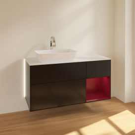 Тумба под раковину Villeroy & Boch Finion 120х50,1 см с подсветкой МДФ черный матовый лак/стекло белое матовое G811HBPD