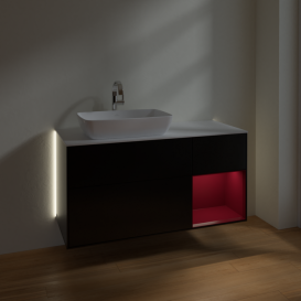 Тумба под раковину Villeroy & Boch Finion 120х50,1 см с подсветкой МДФ черный матовый лак/стекло белое матовое G811HBPD