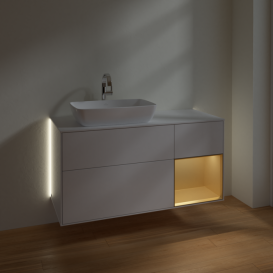 Тумба под раковину Villeroy & Boch Finion 120х50,1 см с подсветкой МДФ глянцевый белый лак/стекло белое матовое G811HFGF